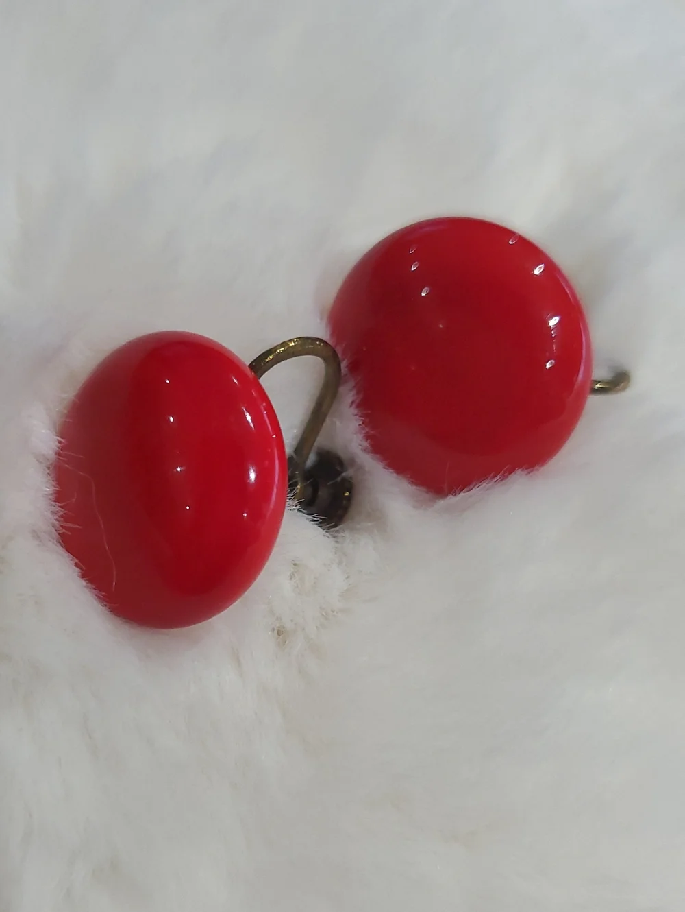 Vintage Bright Red Dome Screw Back Earrings - Women's Jewelry